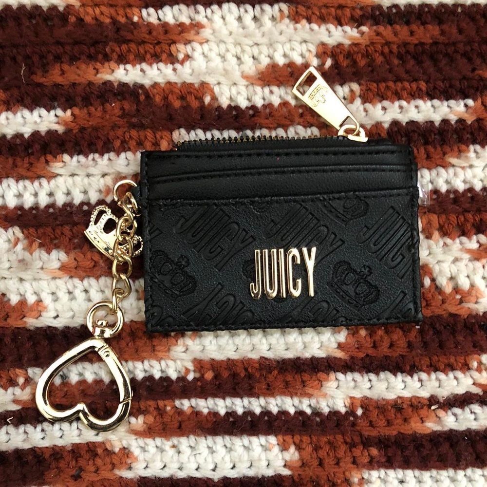NWOT Juicy Couture Monogram Black Gold Wallet Coin Purse Cardholder Pouch heart